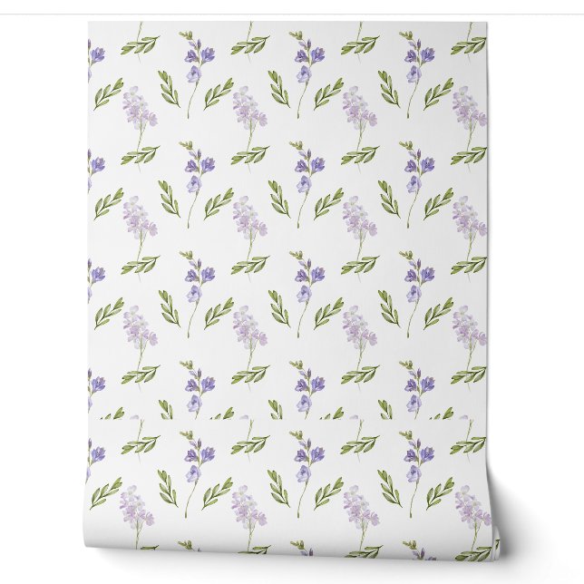 Lavendel Wilde Bloem Waterverf Bloemmotief  Behang (Afrollen)
