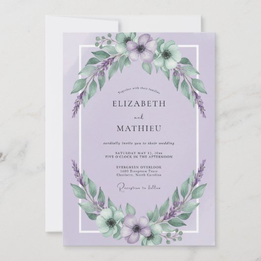 Lavendel Wilde Bloemen Bruiloft Kaart (Voorkant)