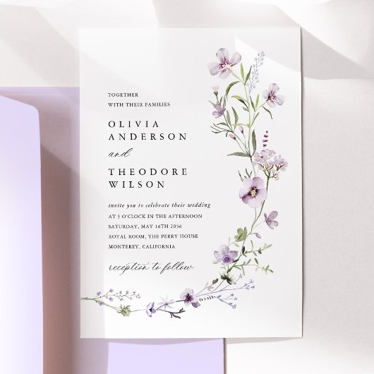 Lavendel Wilde Bloemen Bruiloft Kaart