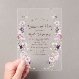 Lavendel Wilde Bloemen Champagne Glas Pensioen Acryl Uitnodigingen