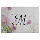 Lavendel Wilde Bloemen Monogram Glas Snijplank (Voorkant)