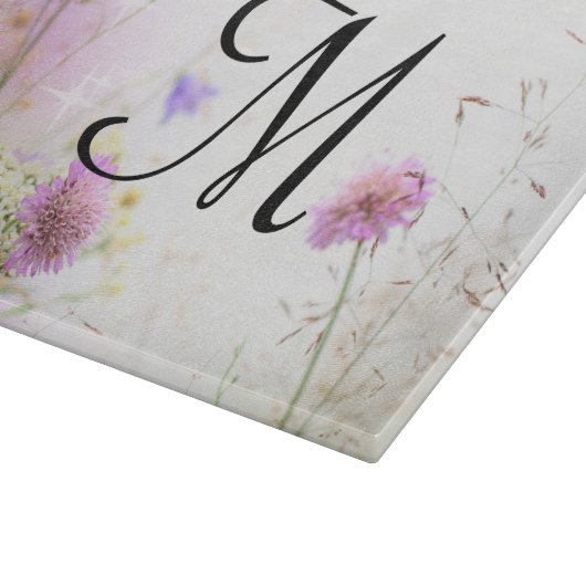 Lavendel Wilde Bloemen Monogram Glas Snijplank (Hoek)