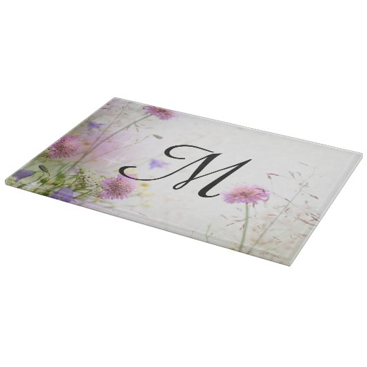 Lavendel Wilde Bloemen Monogram Glas Snijplank (Hoek)