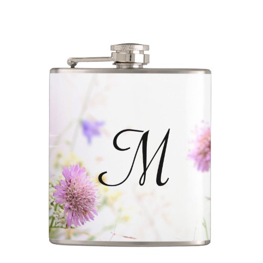 Lavendel Wilde Bloemen Monogram Whiskey Flask Heupfles (Voorkant)