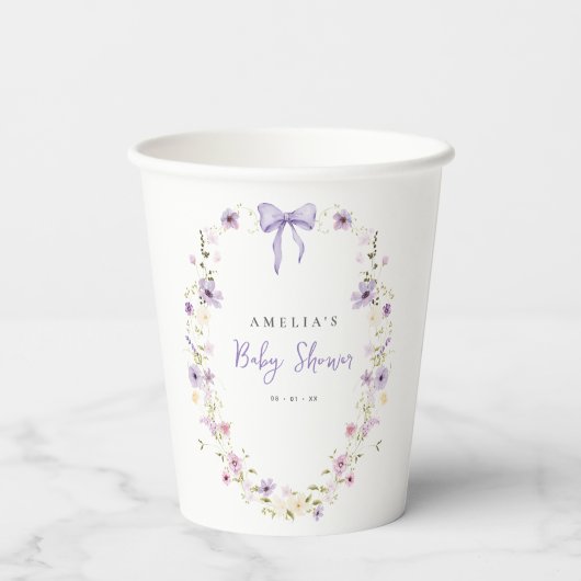 Lavendel Wildflower Baby shower Papier Party Cups Papieren Bekers (Achterkant)