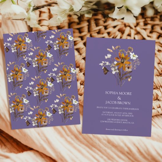 Lavendel Wildflower Boho Fall Wedding Kaart