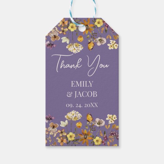 Lavendel Wildflower Boho Wedding Cadeaulabel (Voorkant)