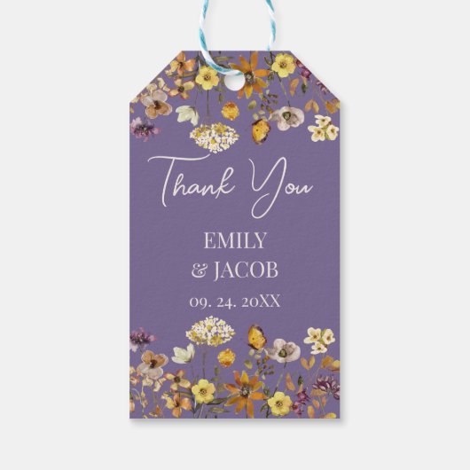 Lavendel Wildflower Boho Wedding Cadeaulabel (Achterkant)