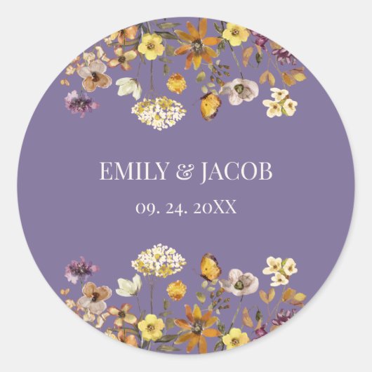 Lavendel Wildflower Boho Wedding Ronde Sticker (Voorkant)