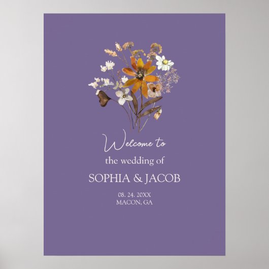 Lavendel Wildflower Boho Wedding Welkom Poster (Voorkant)