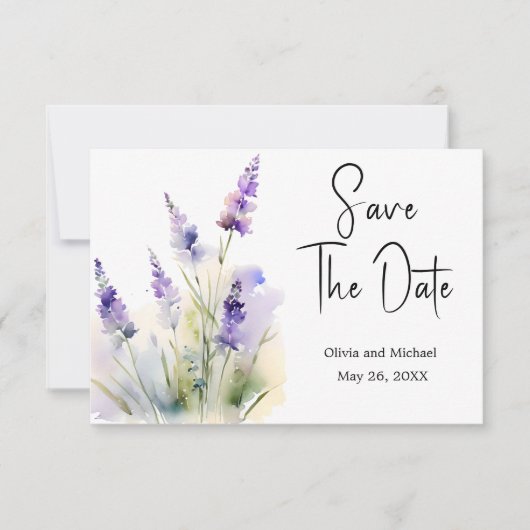 Lavendel wildflower bruiloft Save the Date kaart (Voorkant)