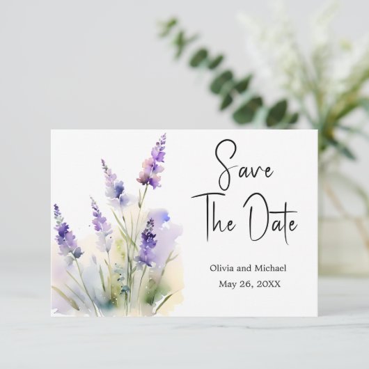 Lavendel wildflower bruiloft Save the Date kaart (Staand voorkant)