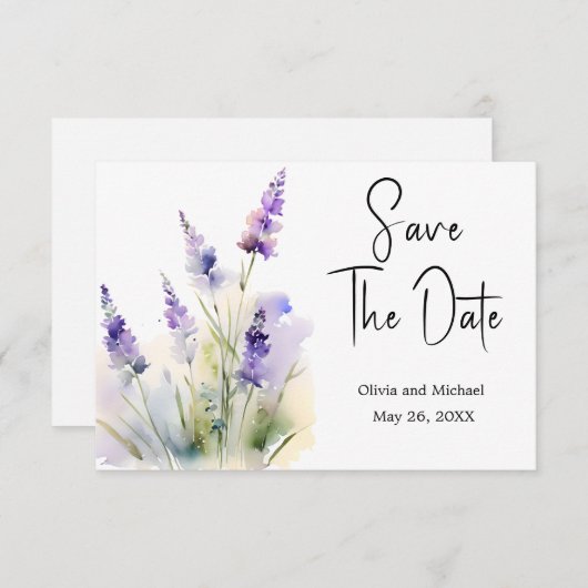 Lavendel wildflower bruiloft Save the Date kaart (Voorkant / Achterkant)