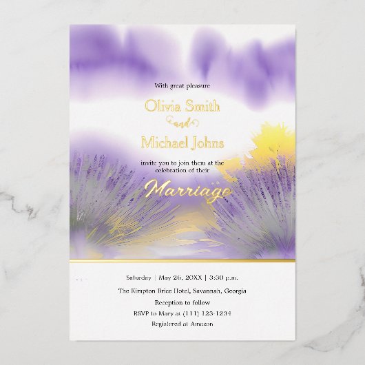 Lavendel wildflower bruiloft uitnodiging (Voorkant)