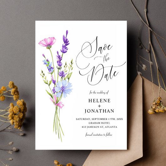 Lavendel Wildflower Garden Boho Elegante bruiloft Save The Date