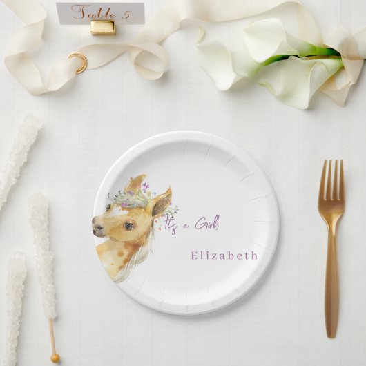 Lavendel Wildflower Pony Het is een Meisje Baby sh Papieren Bordje (Huwelijk)