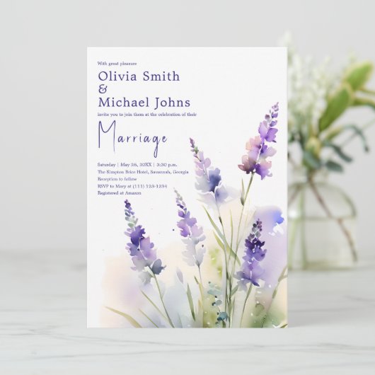 Lavendel wildflower Waterverf bruiloft uitnodiging (Staand voorkant)