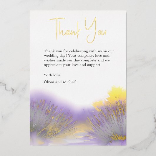 Lavendel wildflower Waterverf Dank u kaart (Voorkant)