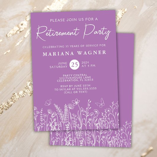 Lavendel Wildflowers Uitnodiging voor een pensioen