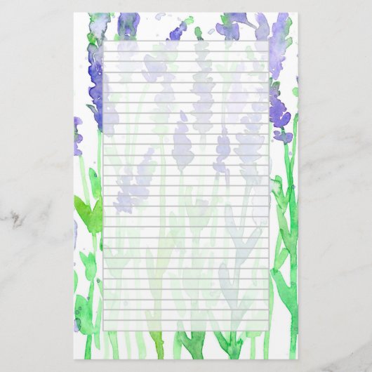 Lavendel Wildflowers Waterverf Grey Lined Briefpapier (Voorkant)