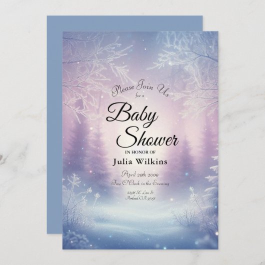 Lavendel Winter Sneeuwval Serenade Baby shower Kaart (Voorkant / Achterkant)