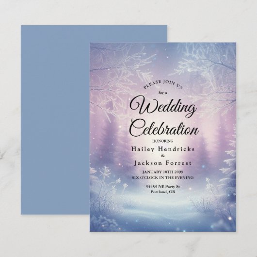Lavendel Winter Sneeuwval Serenade bruiloft Kaart (Voorkant / Achterkant)