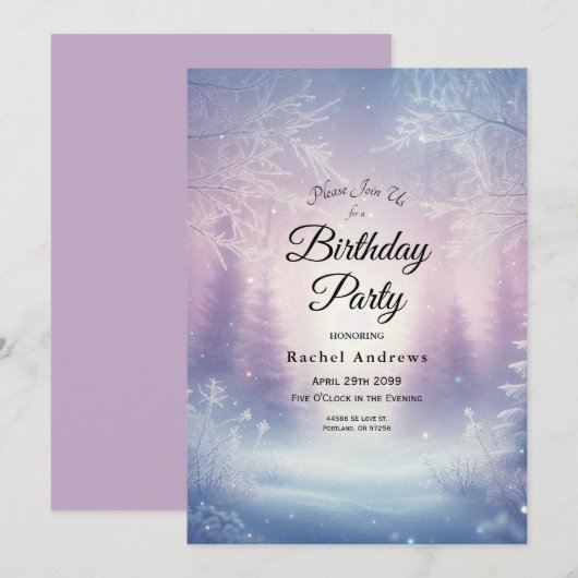 Lavendel Winter Sneeuwval Serenade Verjaardagsfees Kaart (Voorkant / Achterkant)