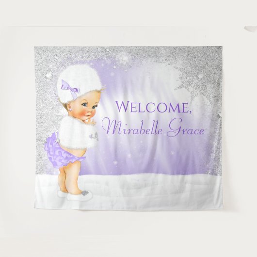 Lavendel Winter Wonderland Baby shower Achtergrond Wandkleed (Voorkant (horizontaal))