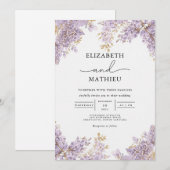 Lavendel Wisteria Floral Wedding Kaart (Voorkant / Achterkant)