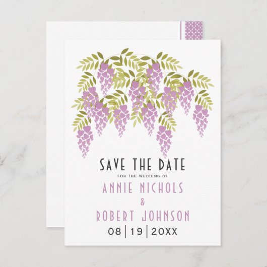 Lavendel wisteria lente bruiloft Save the Date Aankondigingskaart (Voorkant / Achterkant)