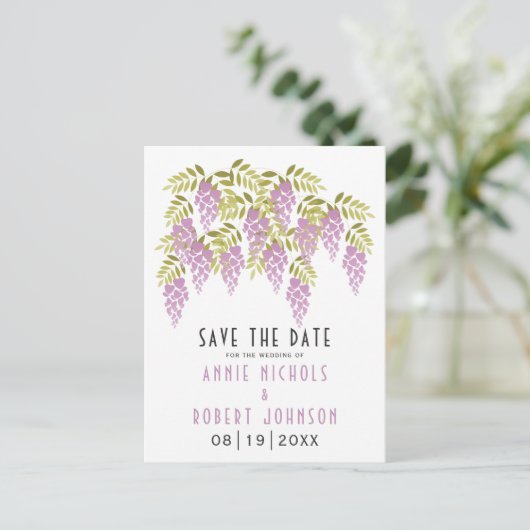 Lavendel wisteria lente bruiloft Save the Date Aankondigingskaart (Staand voorkant)