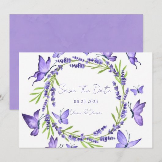 Lavendel Wisteria & Vlinders Save The Date (Voorkant / Achterkant)