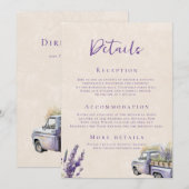 Lavendel Wisteria  Vrachtwagen Bruiloft Details Kaart (Voorkant / Achterkant)