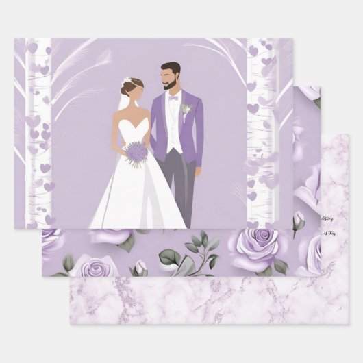 Lavendel & wit bruiloft inpakpapier (Set)