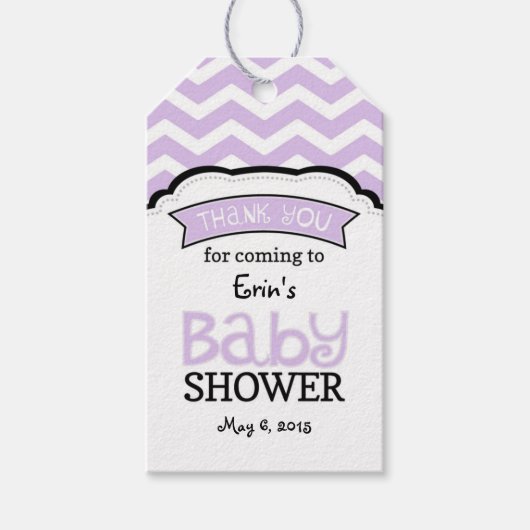 Lavendel Wit Chevron Baby shower Dank Labels Cadeaulabel (Voorkant)