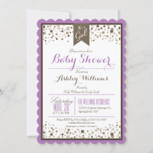 Lavendel, wit en Taupe Confetti Baby shower Kaart