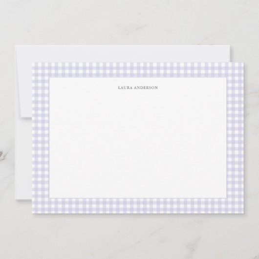 Lavendel & wit Gepersonaliseerde Gingham flat Bedankkaart (Voorkant)