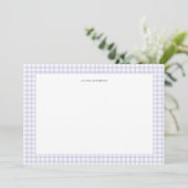 Lavendel & wit Gepersonaliseerde Gingham flat Bedankkaart (Staand voorkant)