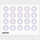 Lavendel wit geschulpte cirkel monogram dank u ronde sticker (Vel)