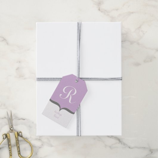 Lavendel Wit Grijs Monogram Naam Gift Labels Cadeaulabel (Met Touw)