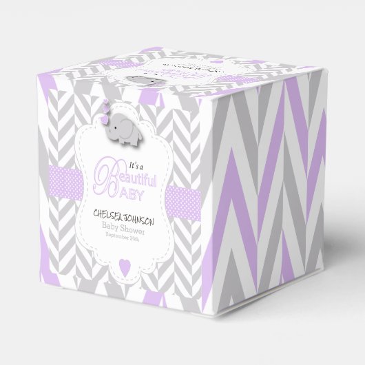 Lavendel, wit grijs olifant Baby shower 2 Bedankdoosjes (Achterkant)