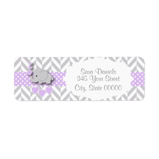 Lavendel, wit grijs olifant Baby shower 2 Etiket (Voorkant)