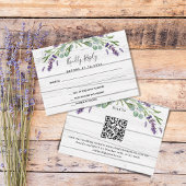 Lavendel wit hout QR code bruiloft reactie RSVP Kaartje