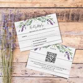 Lavendel wit hout QR code bruiloft reactie RSVP Notitiekaartje