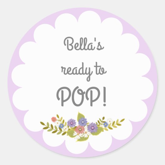 Lavendel Wit Klaar voor POP Baby shower Sticker (Voorkant)