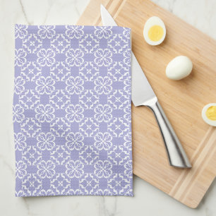 Lavendel & Witte Bloem Lattice Patroon Theedoek