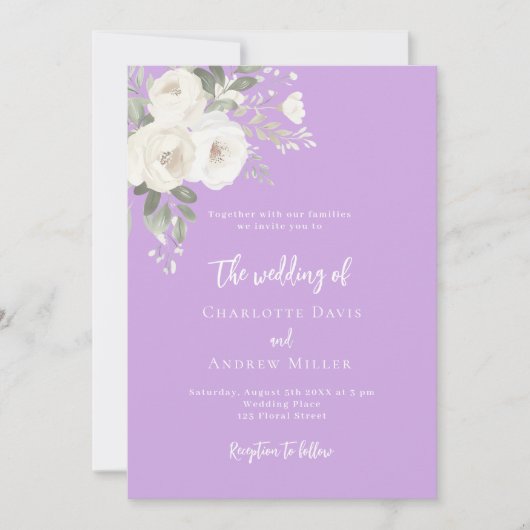 Lavendel witte bloemen bruiloft uitnodiging (Voorkant)