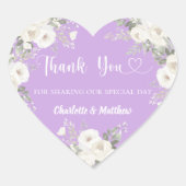 Lavendel witte bloemen hart dank u bruiloft hart sticker (Voorkant)