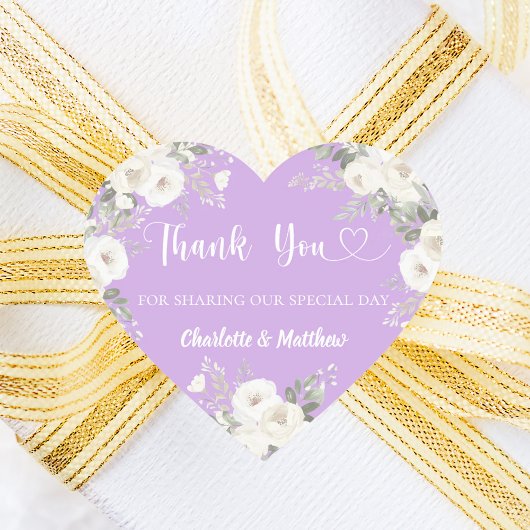 Lavendel witte bloemen hart dank u bruiloft sticker