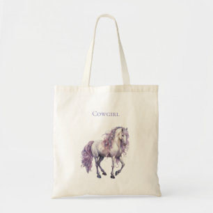 Lavendel Witte Bloemen Paard Cowgirl Tote Bag